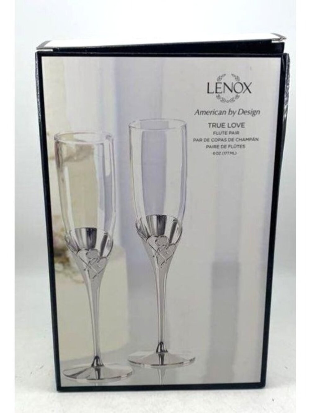 Lenox True Love 6 Oz Silver-Plated Champagne Toasting Flutes Pair In Box